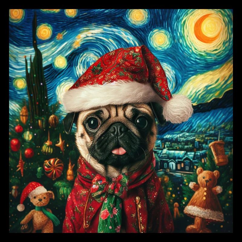 Weihnachtsmops - Van Gogh Style