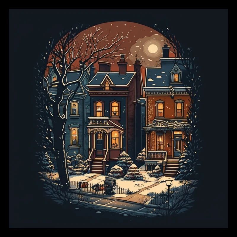 Verschneite Straßen mit viktorianischen Häusern