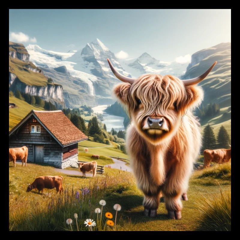 Vache Highland mignonne, douce et moelleuse