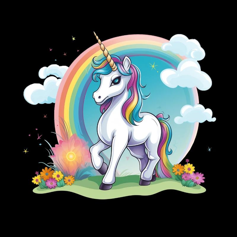 Fröhliches Kinder Einhorn Regenbogen Logo