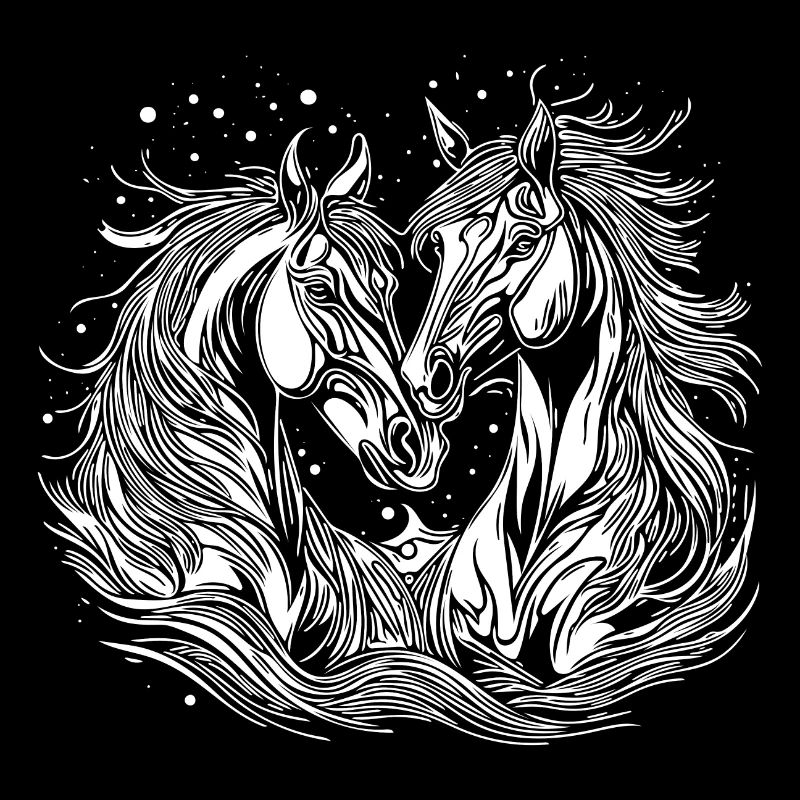 Deux beaux chevaux élégants en forme de cœur