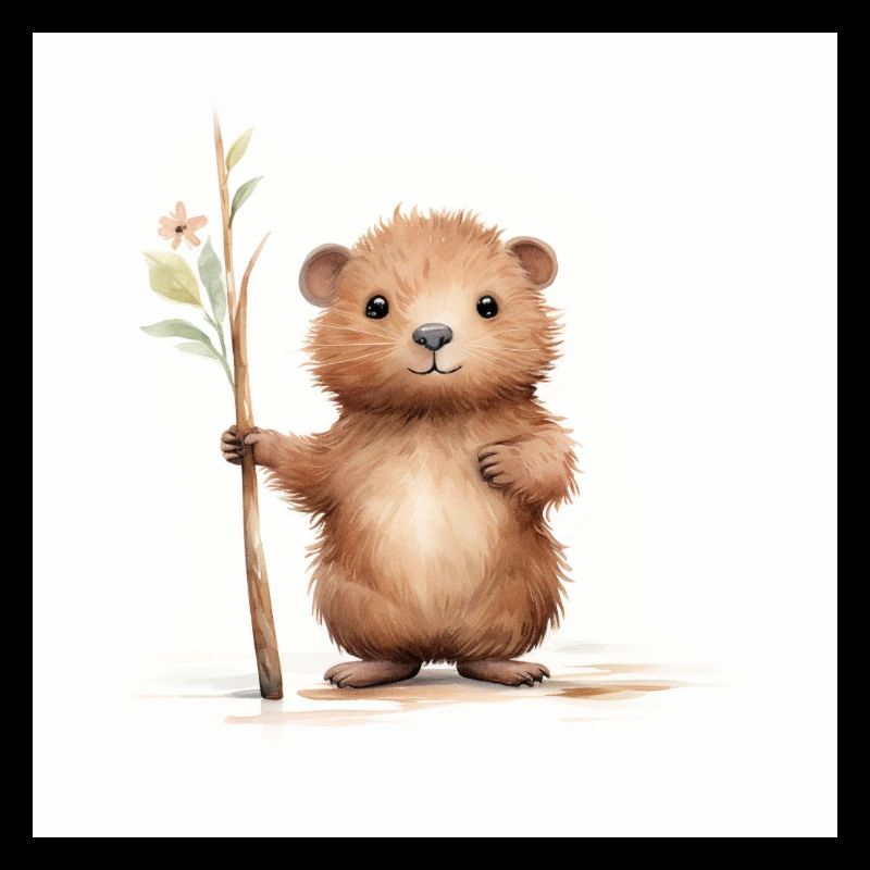 Clipart de Castor Mignon avec Bâton
