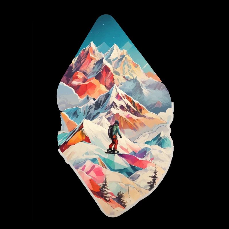 Snowboard with mountains and some geometric