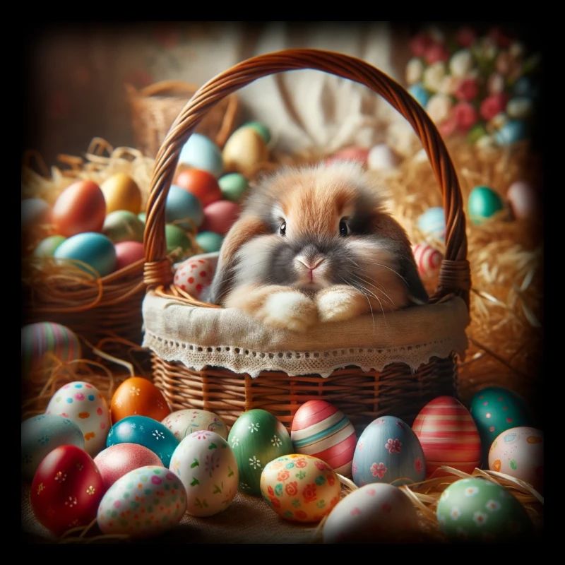 A cute bunny in a basket