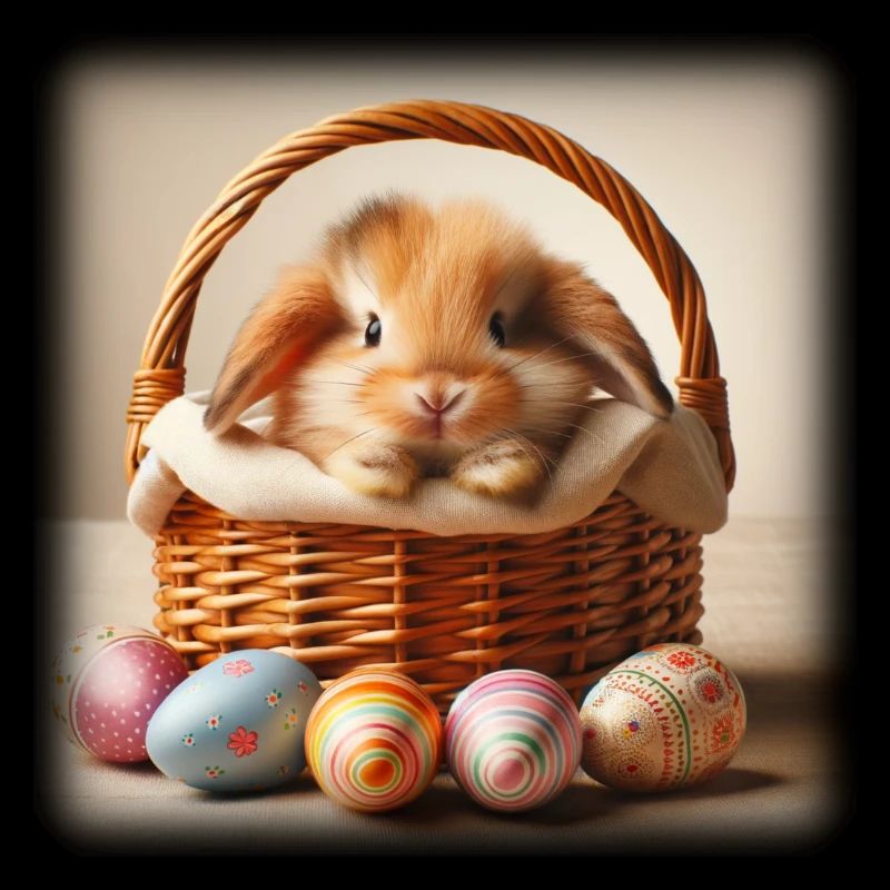 A cute bunny in a basket
