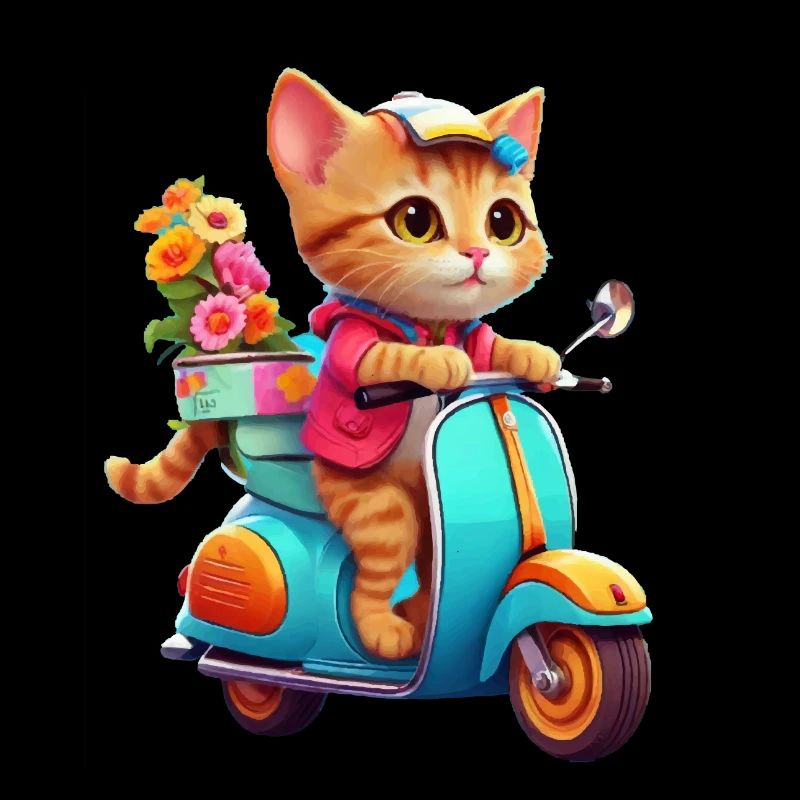 Cat Rides Scooter