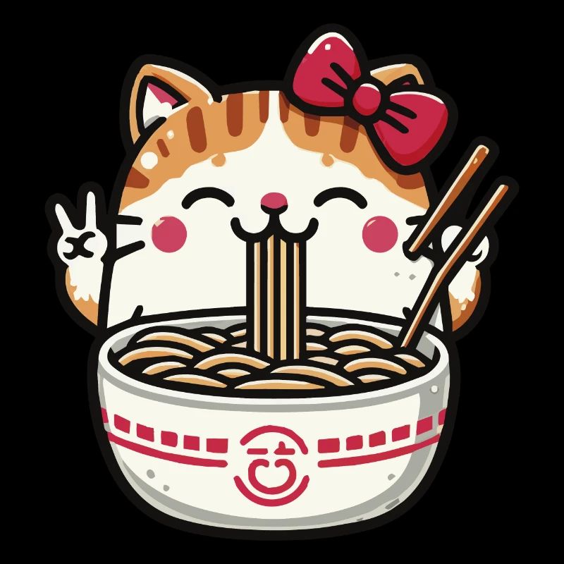 Chat Kawaii mignon mangeant des Ramen 2