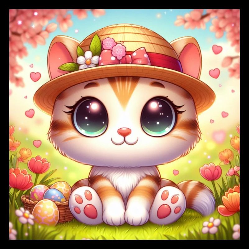 Chaton mignon au printemps avec chapeau de fleur