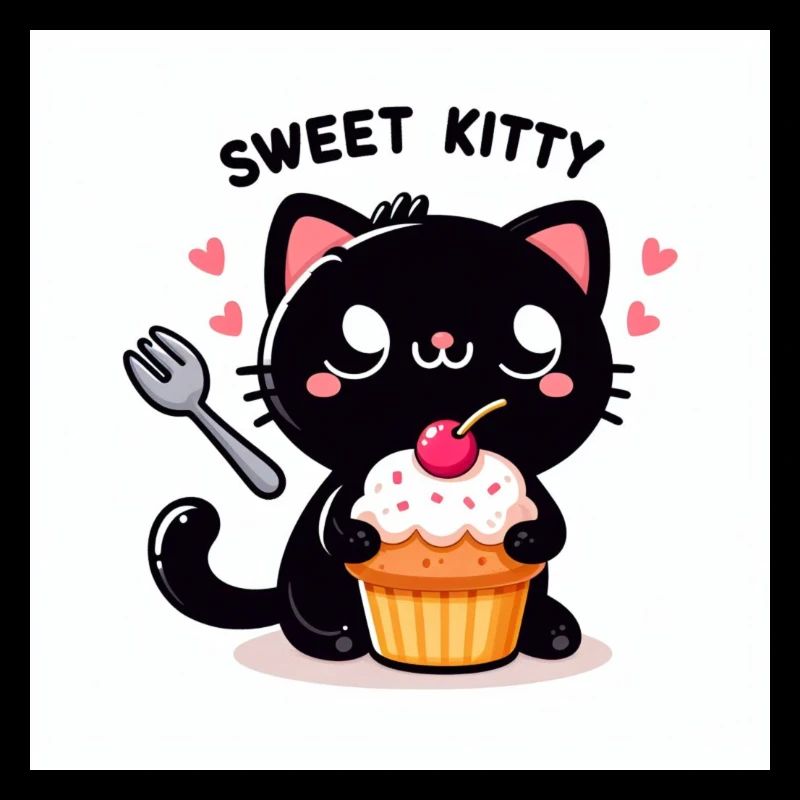 Sweet Kitty Black with Cupcake and Lettering