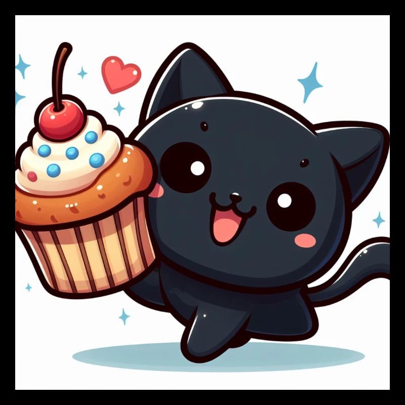 Sweet Kitty Schwarz fröhlich mit Muffin
