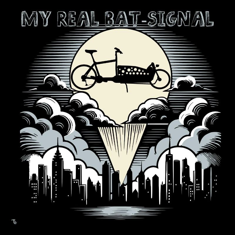 Vélo cargo dans le style Bat-Signal, vélo cargo