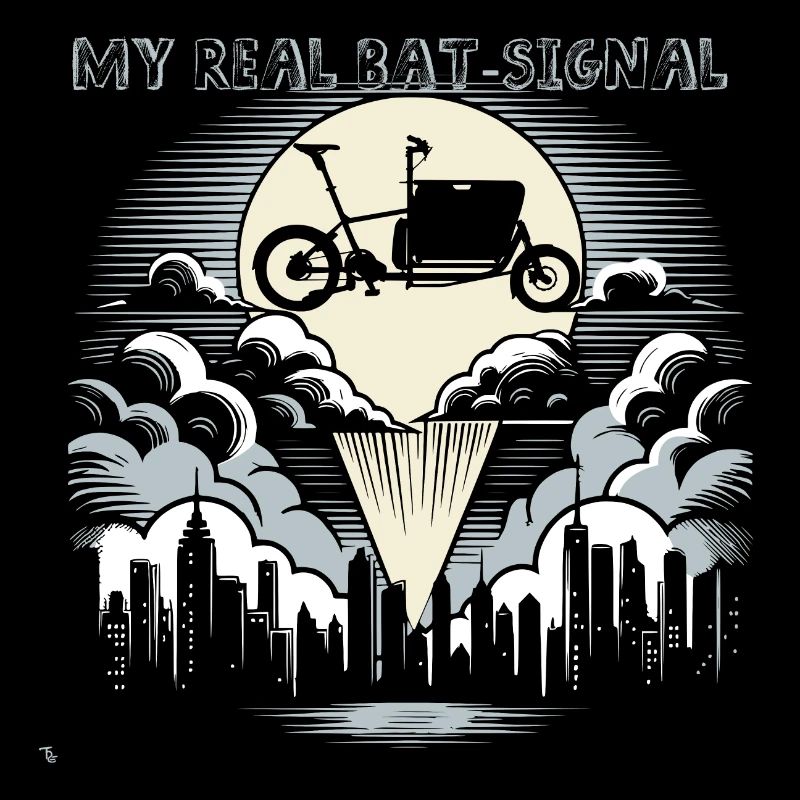 Vélo cargo dans le style Bat-Signal, vélo cargo