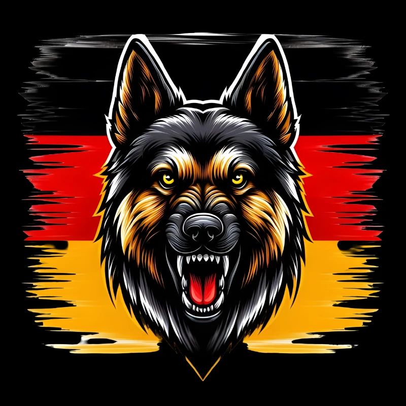 Stolzer Deutscher Schäferhund vor Deutschlandfahne