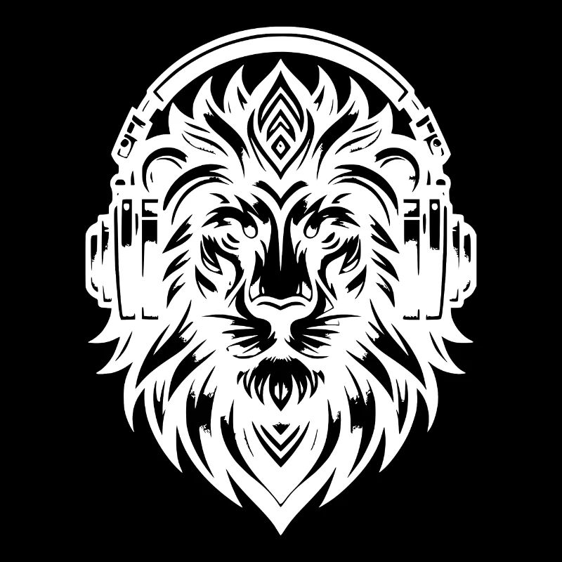 Grimmiger Löwe mit Kopfhörer