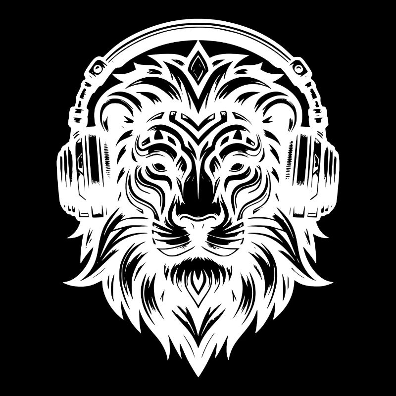 Tribal Tattoo Löwe mit Kopfhörer