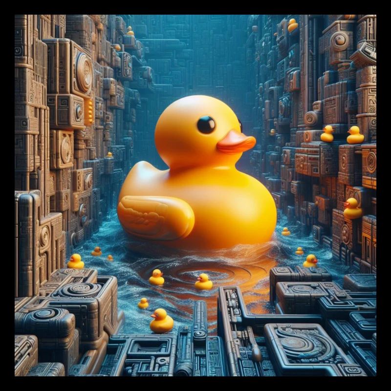 Yellow Bath Duck in Risograph Hyperrealism City