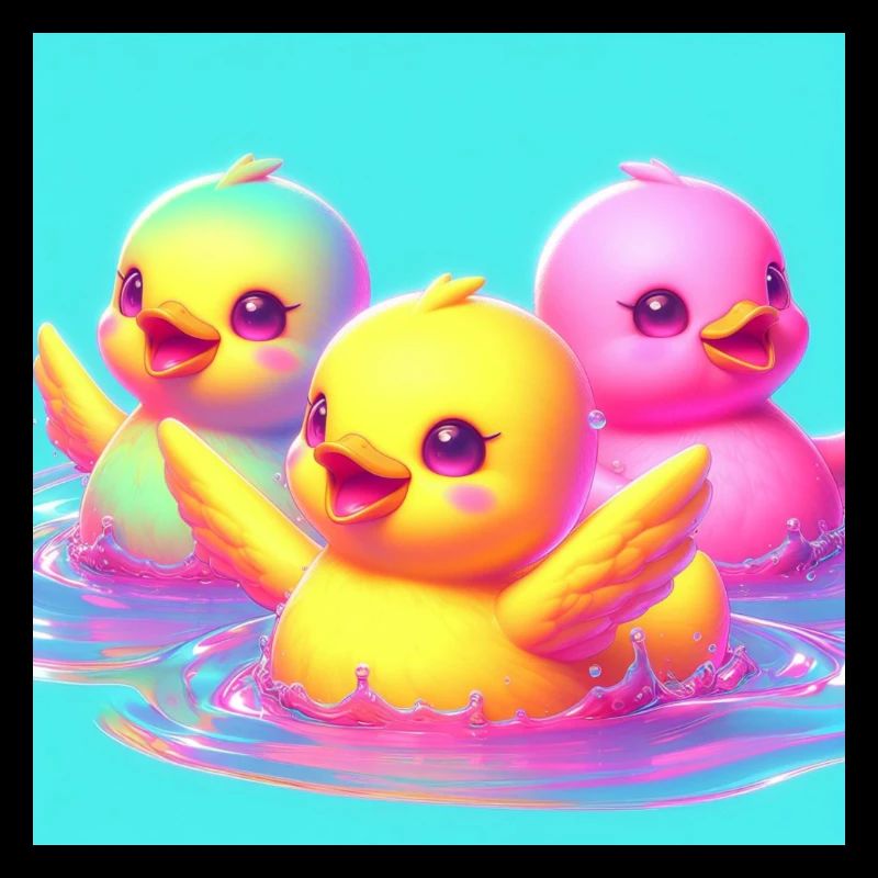 Bade Enten in 3D Hyperrealismus und Pastell