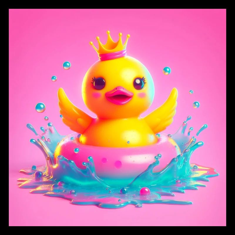 Bathing duck cheerful with crown in 3D hyperrealism