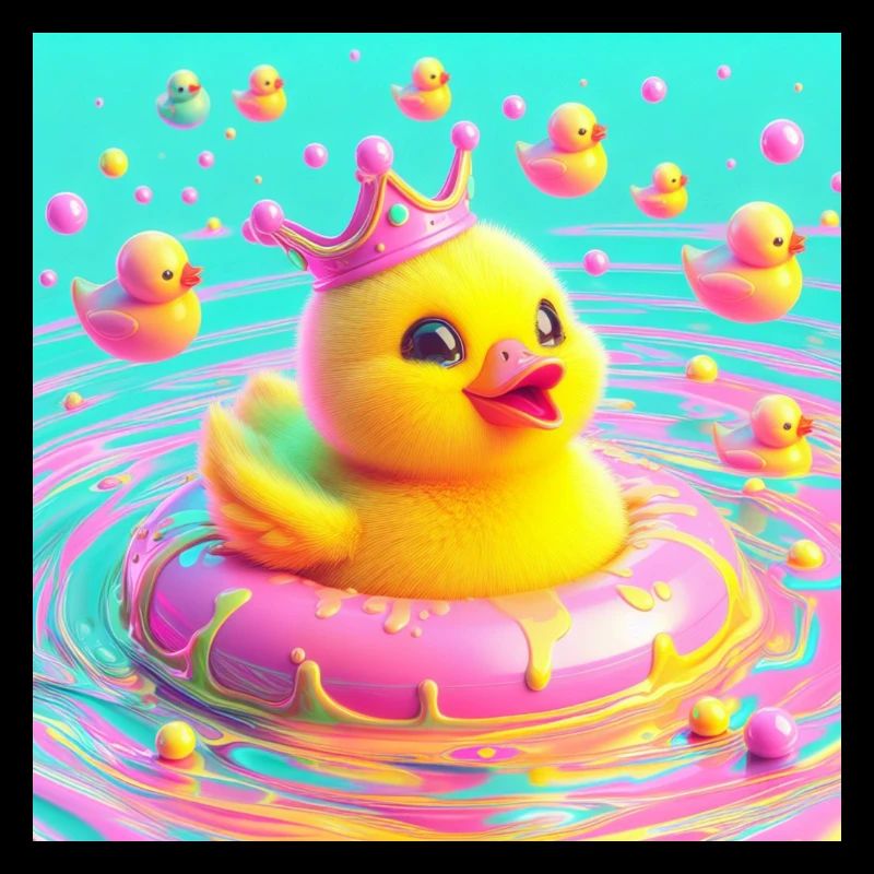 Bath Duck with Crown in 3D Hyperrealism Pastel