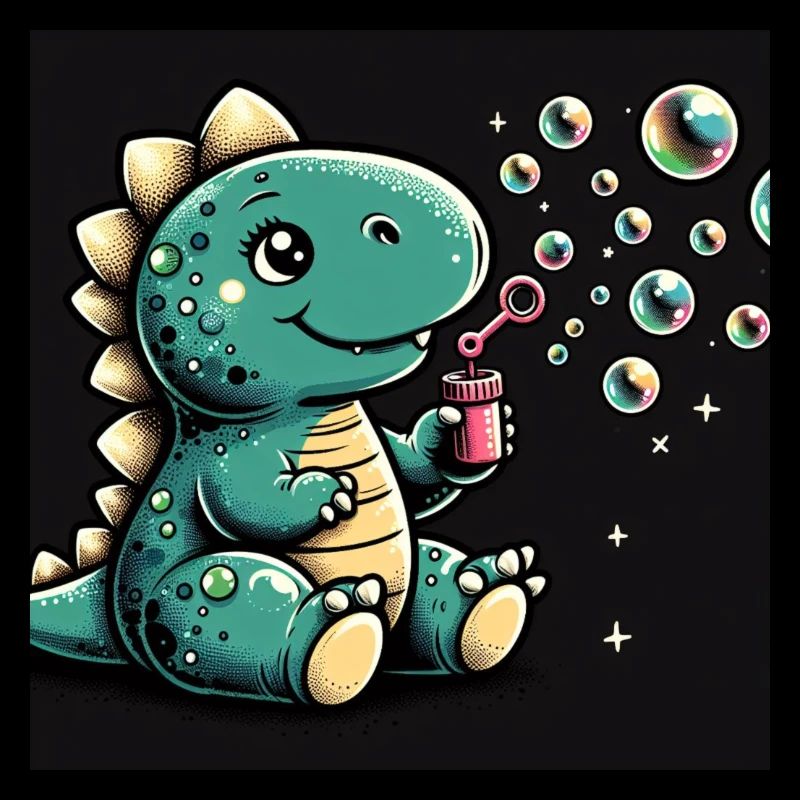 Dino avec des bulles de savon dans l’espace