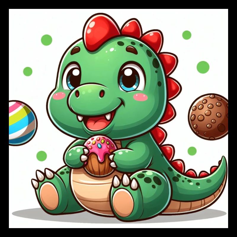 Dino klein mit Muffin und Cookie