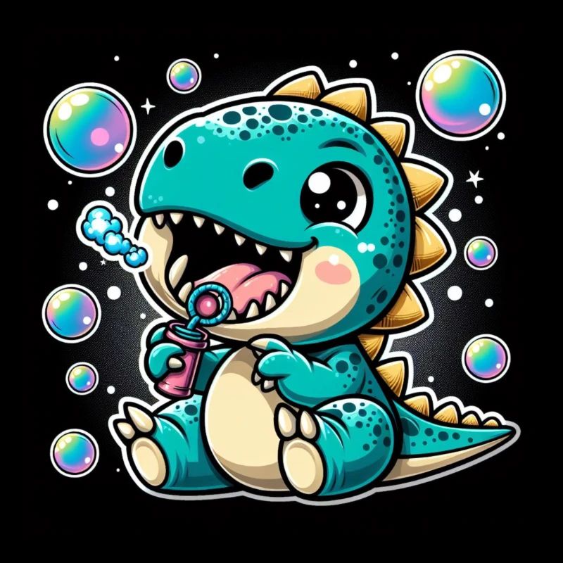 Dino with soap bubbles in space
