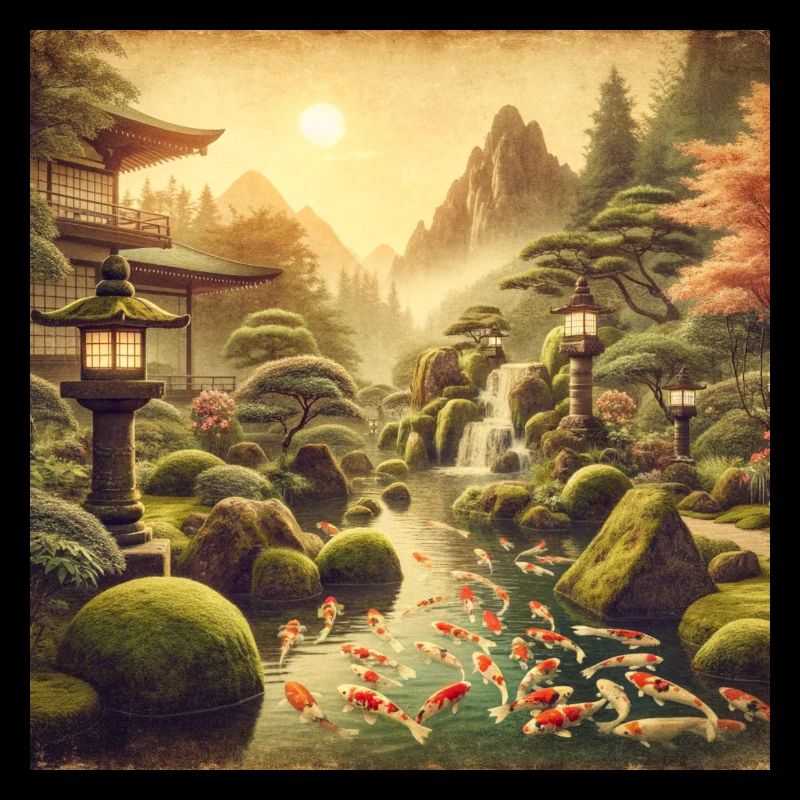 Japan Vintage Kois Moss Waterfall