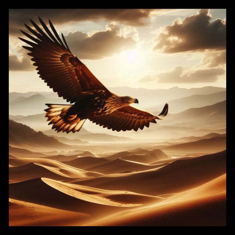 A majestic eagle soaring above the desert C