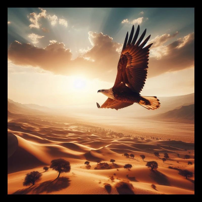 A majestic eagle soaring above the desert A