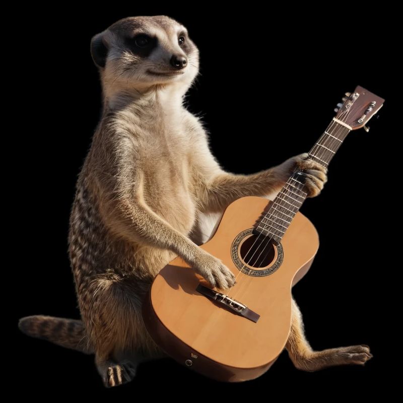 Erdmännchen sitzender Gitarrenmusiker