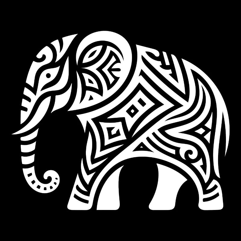 Elephant Tribal Art Tattoo with Big Ears