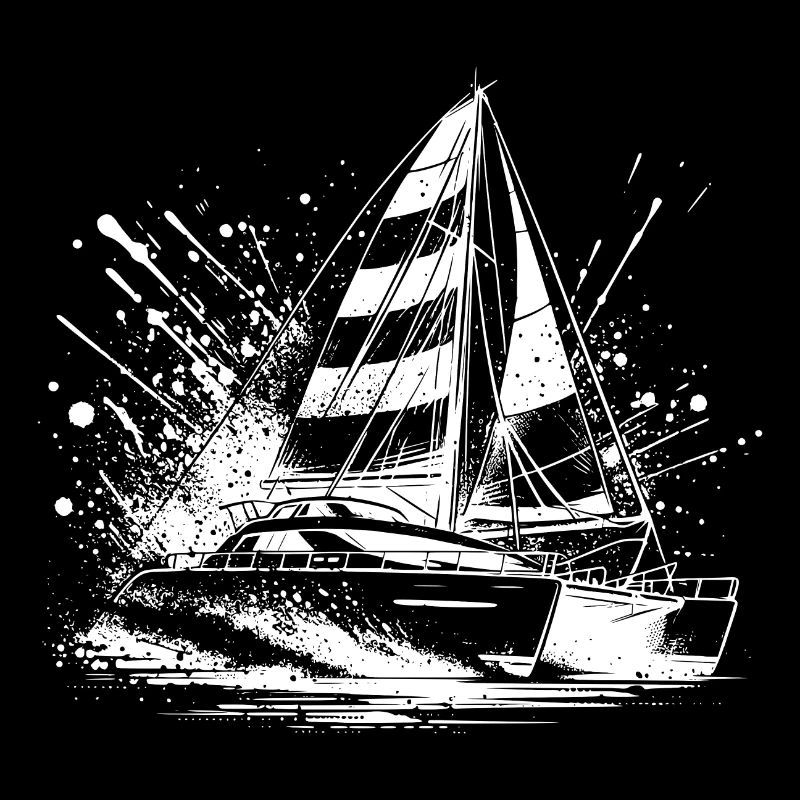 Sailboat double hull catamaran with sails