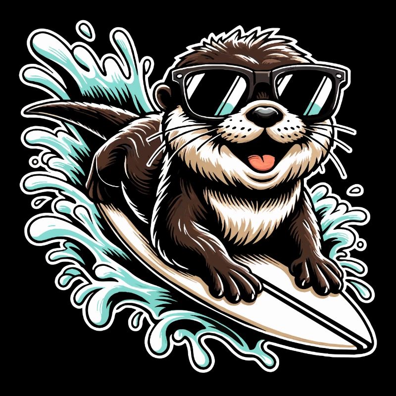 Drôle de loutre surfeuse avec des lunettes de soleil