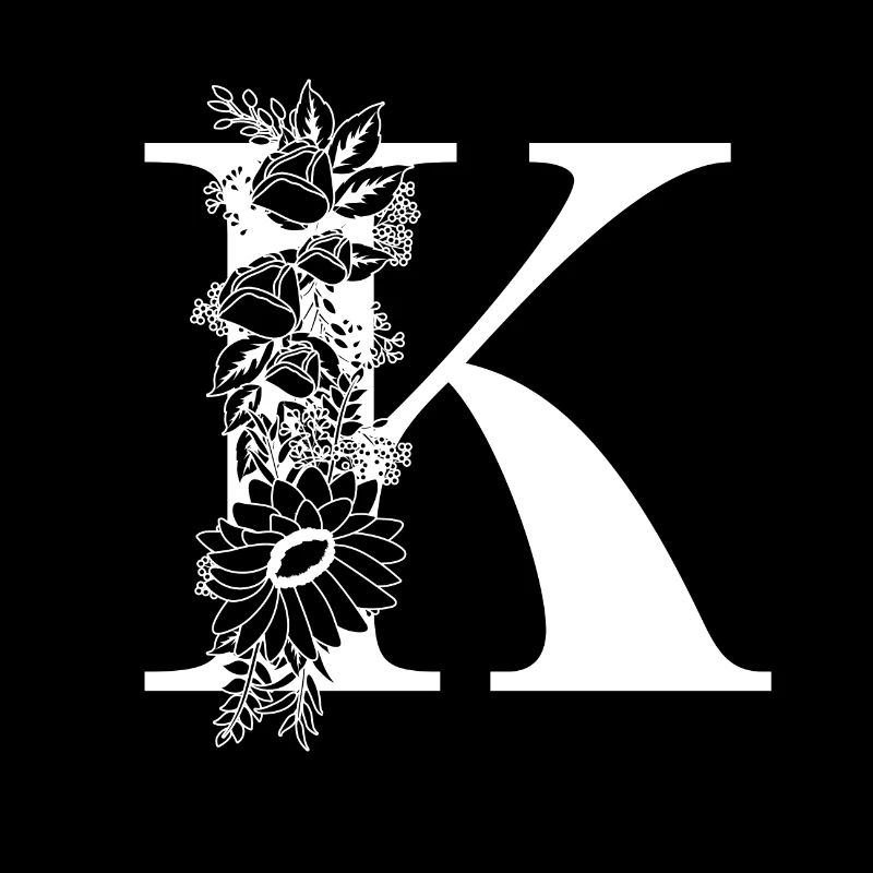 Letter k floral black and white