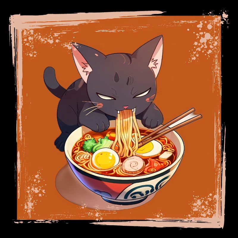 Katze isst Ramen