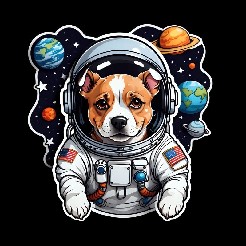 Chien de l’espace avec des planètes