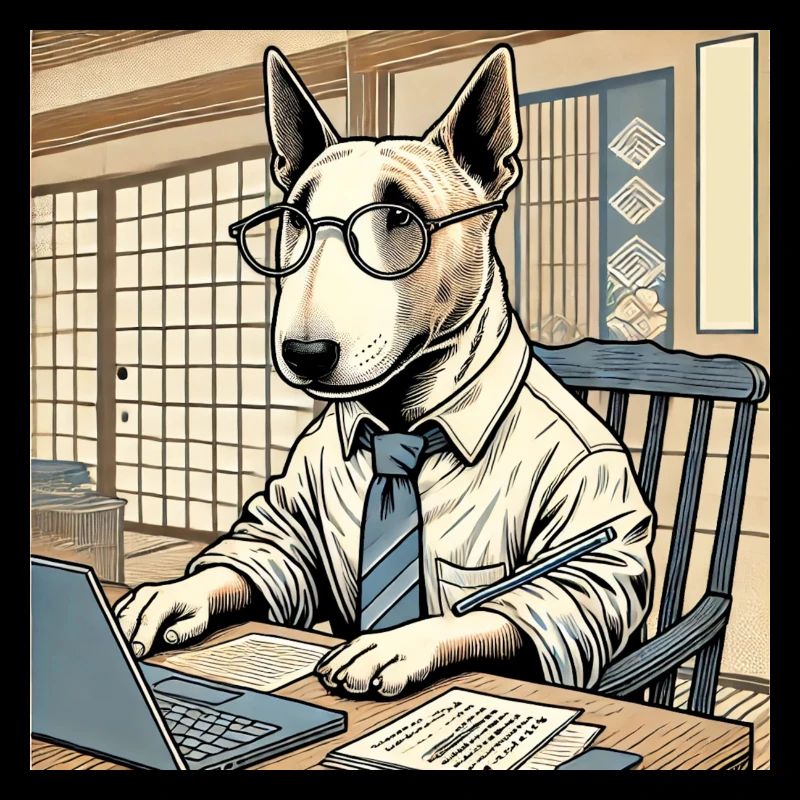 Bullterrier am Schreibtisch - Ukiyo-e Stil