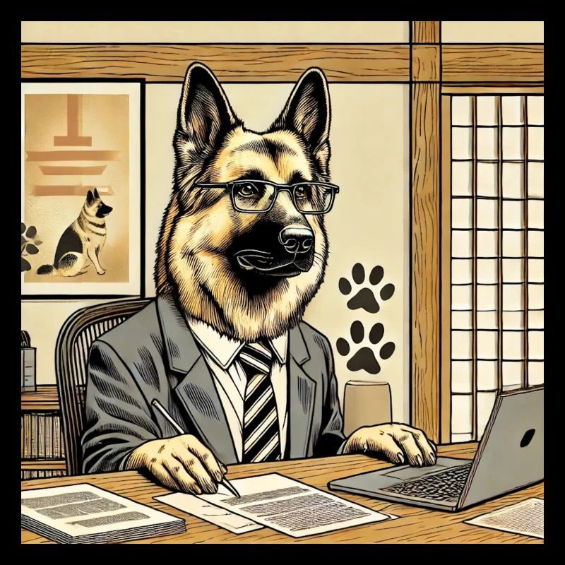 Schäferhund am Schreibtisch - Ukiyo-e Stil