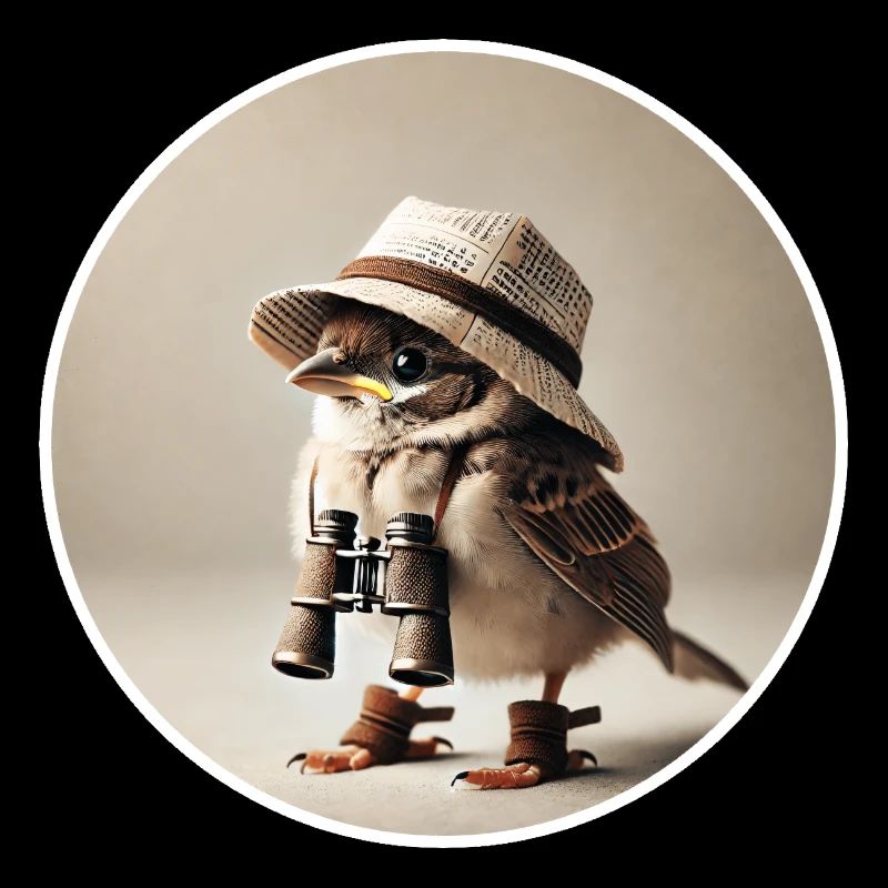 Sparrow with binoculars and hat