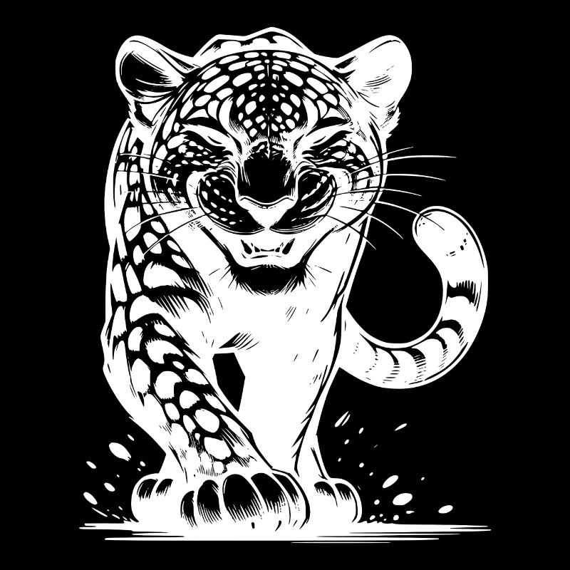 Cunning leopard big cat with spots Drawing