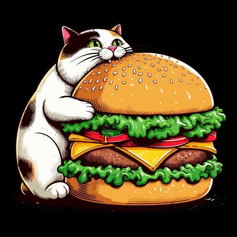 Katze isst einen riesigen Burger