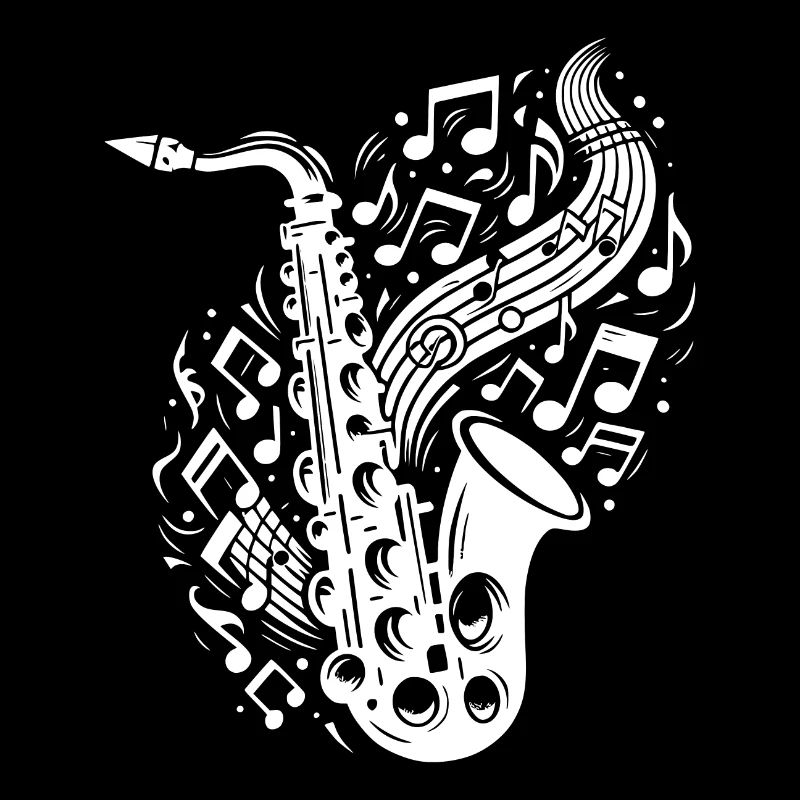 Saxophone avec beaucoup de notes de musique volantes