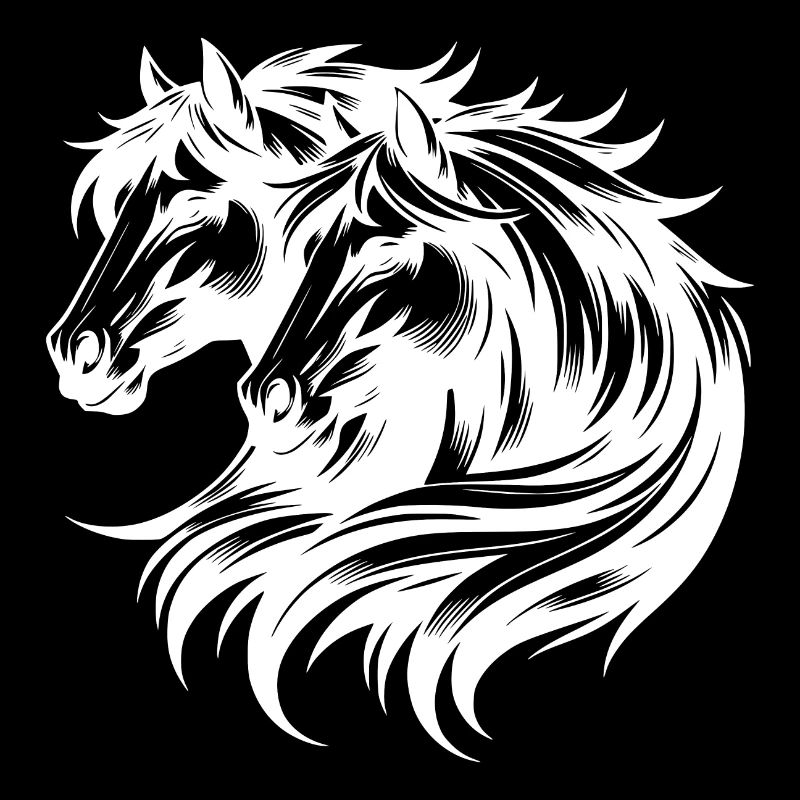 Two horse heads with elegant beautiful mane