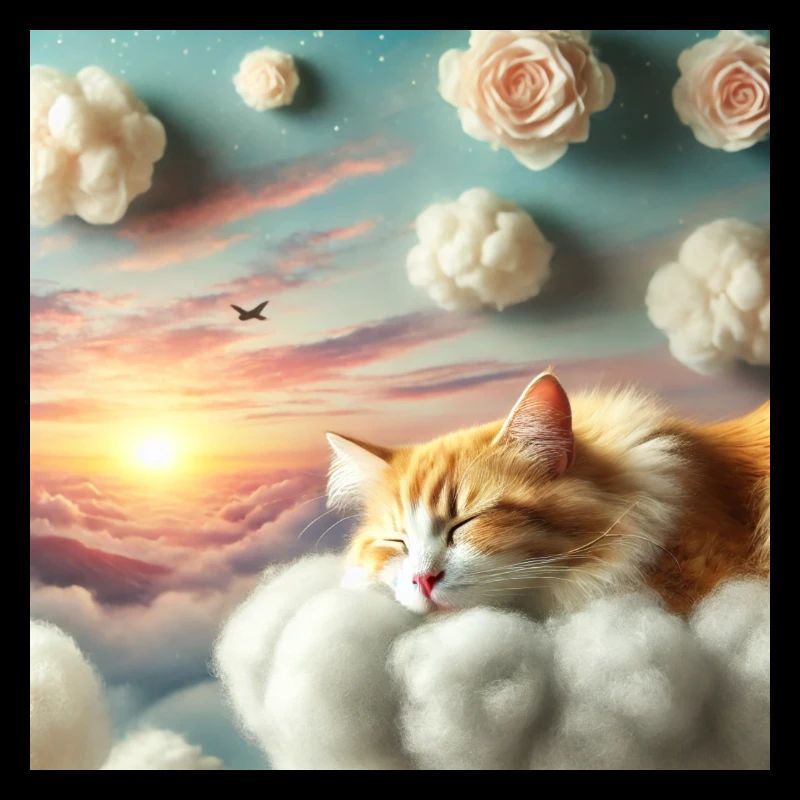 Eine Katze schläft friedlich auf einer Wolke
