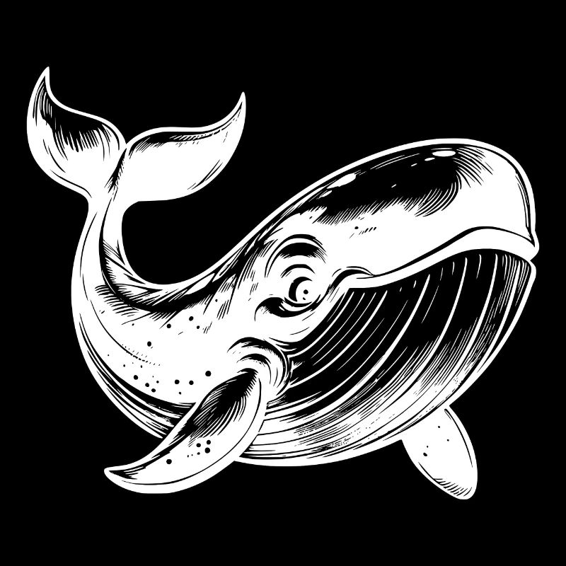 Friendly Smiling Blue Whale Diver Sketch