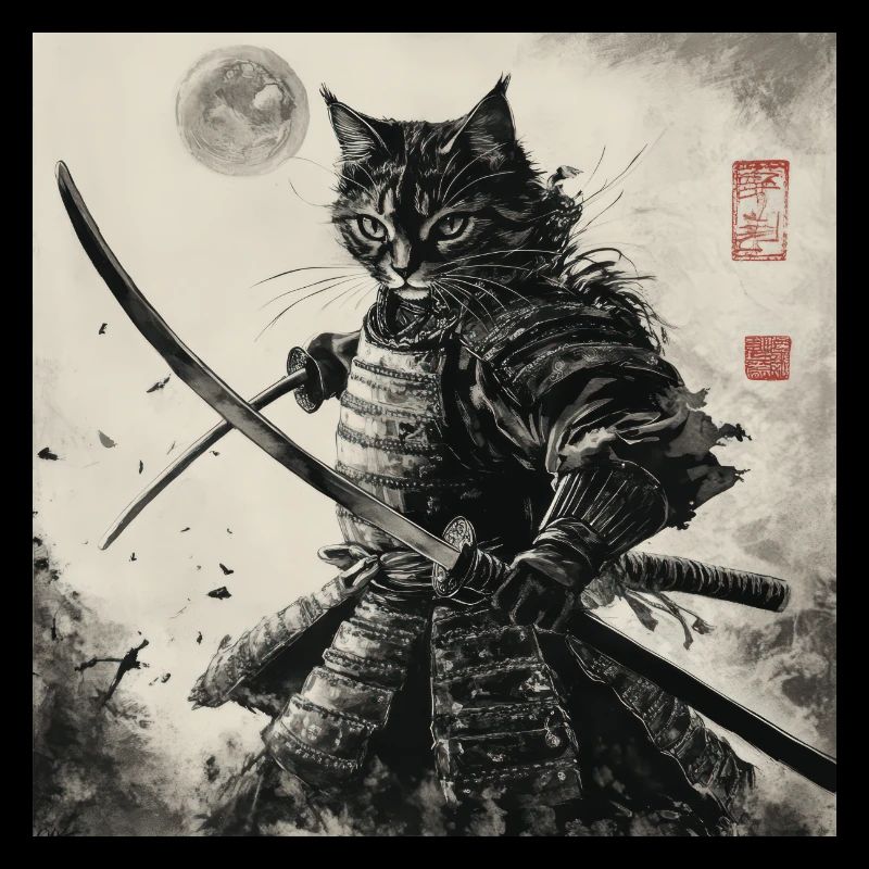 Cat Samurai Japan Ukiyo-E