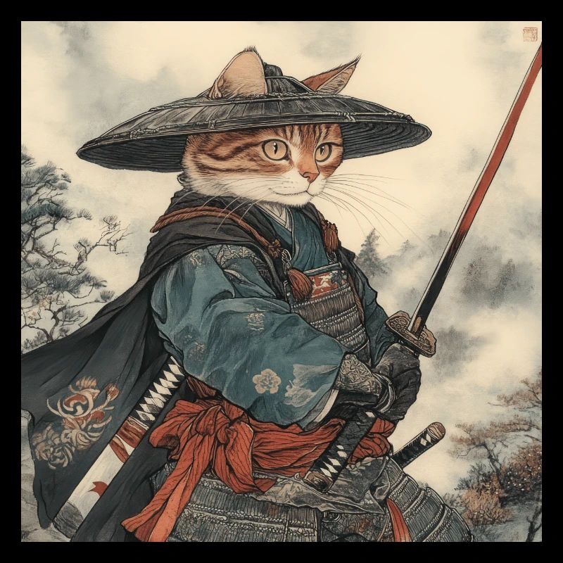 Cat Samurai Japan Ukiyo-E