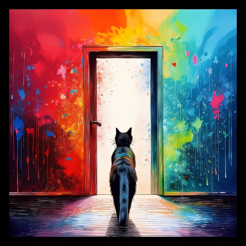 Un chat devant une porte vitrée