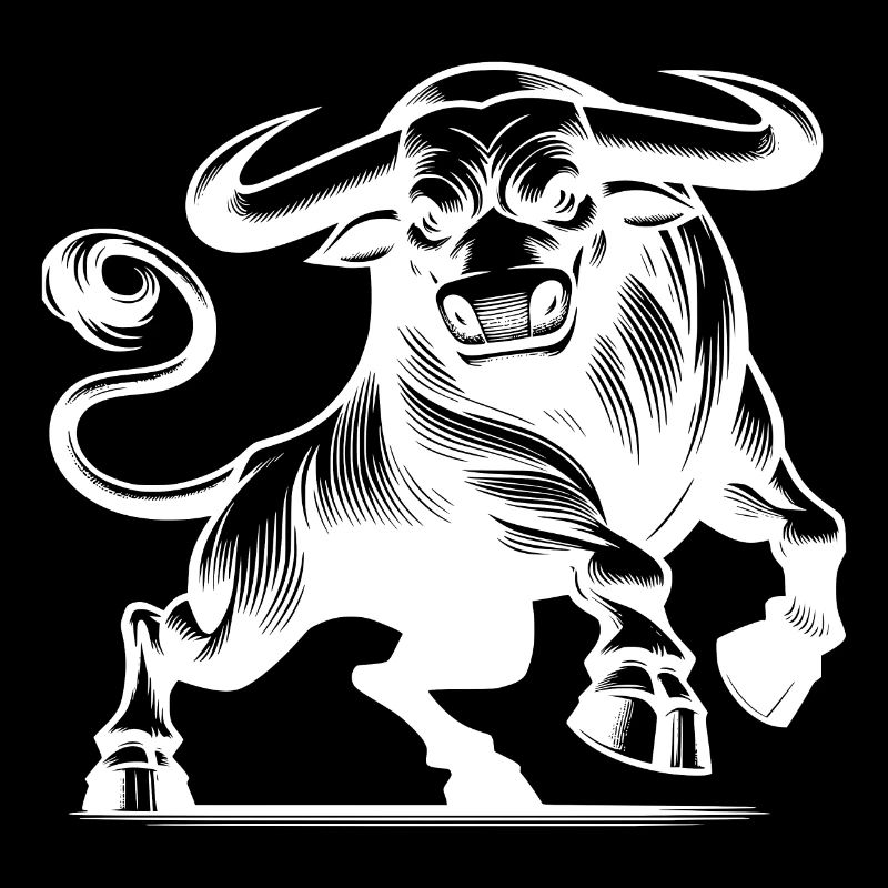 Evil strong bull with huge horns