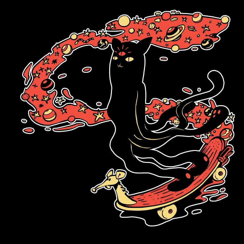 Le chat mou fait du skate dans l'espace